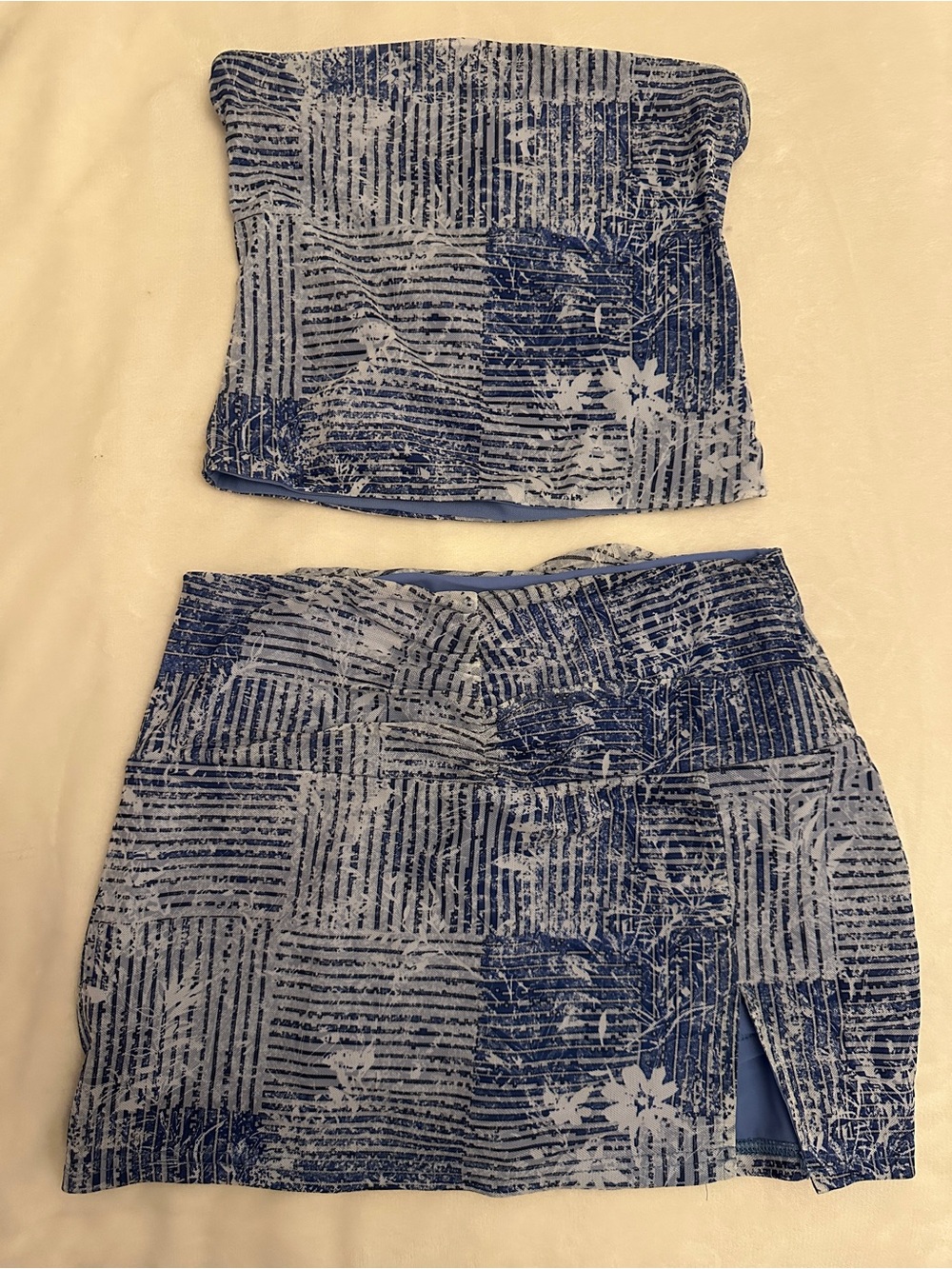Tiger Mist Blue Patterned Tube Top and Skort Set